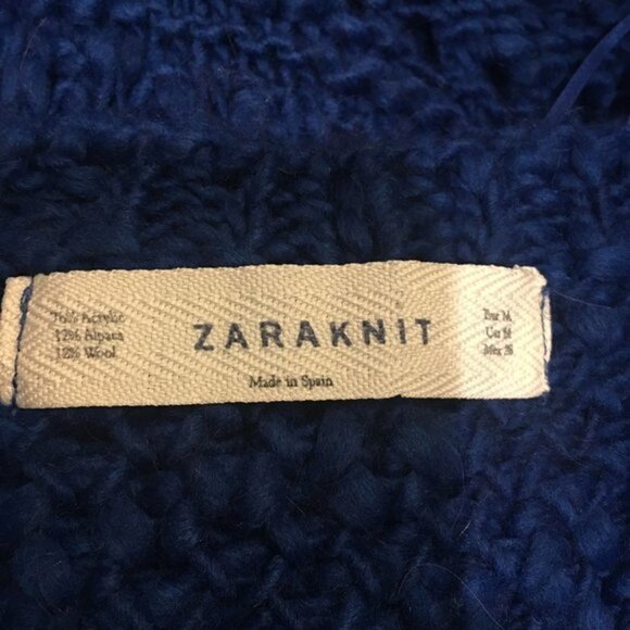 ZARA KNIT Blue Chunky Alpaca Wool Blend Sleeveless Sweater Dress Tunic Small - Picture 5 of 5